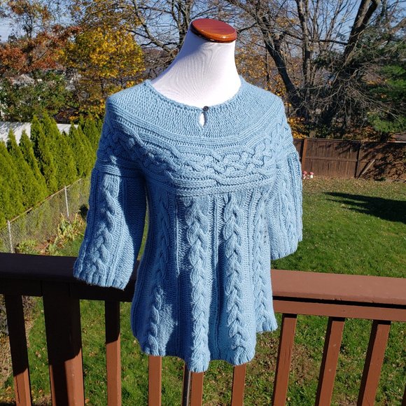 Sweater Wool Blend Celtic Cable Lt Blue GAP Sz XS - Picture 9 of 12